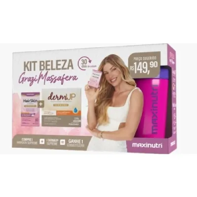 Kit Grazi Massafera Hair, Skin & Nails 60 Capsulas Maxinutri + Dermup Frutas Vermelhas 30 Sachês E Uma Coqueteleira Grátis